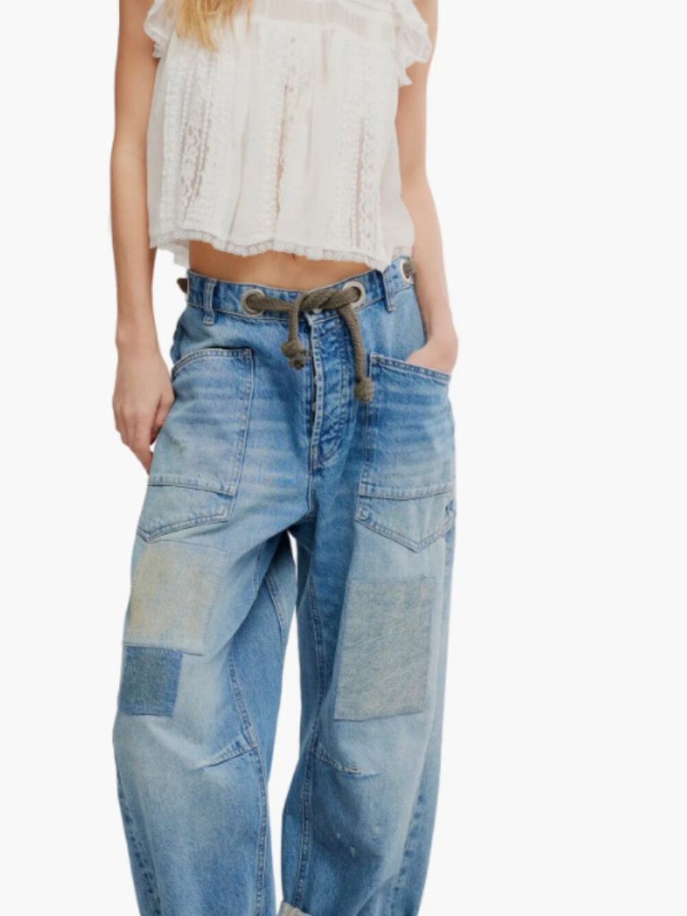 Free People Sun Drenched Lace Trim Crop Top